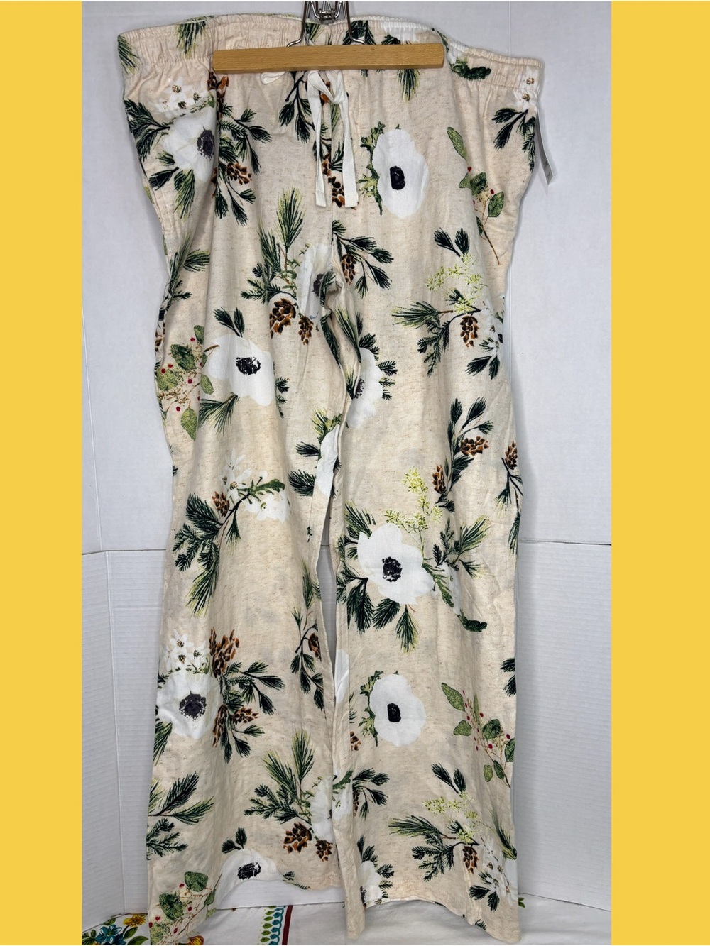 Gilligan & O'Malley Cream Floral Wide-Leg Cotton Pajama Pants Cozy Sleepwear